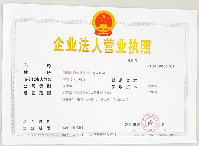 企业法人营业执照正本